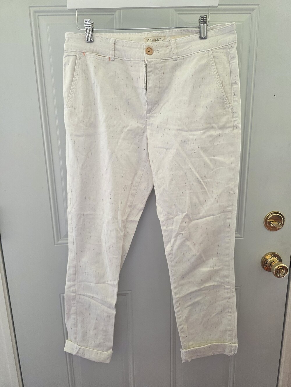 Anthropologie White Speckled Cropped Chino Pants Size 29